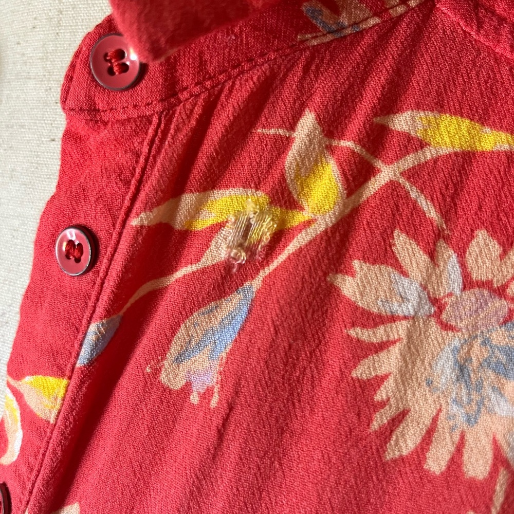 Free People Ruthie Floral Print Long Sleeve Mini Shirtdress in Coral - Picture 8 of 9